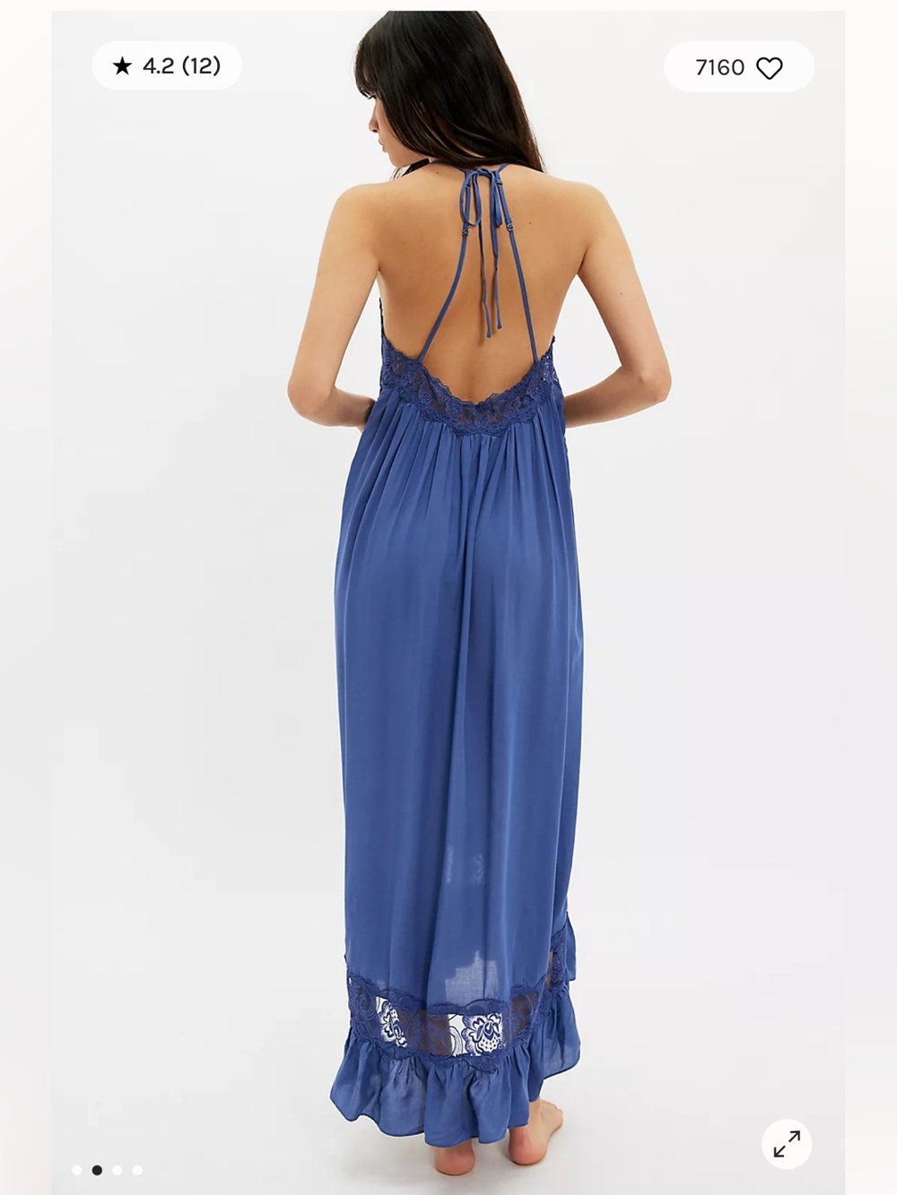 Free People Kiss Me Later Maxi Slip Dress Large Denim Wash Blue Navy Lace NWT - Picture 3 of 9